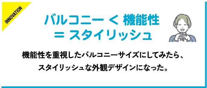 機能性を重視したバルコニーサイズにしてみたら、スタイリッシュな外観デザインになった。