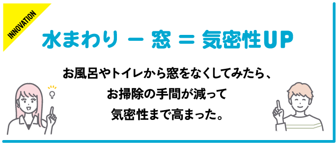 お風呂やトイレから窓をなくしてみたら、お掃除の手間が減って気密性まで高まった